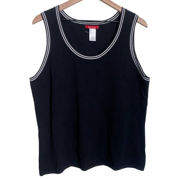 Vintage Anne Klein Cardigan Set Black White Sweater Tank XL - Picture 4 of 8